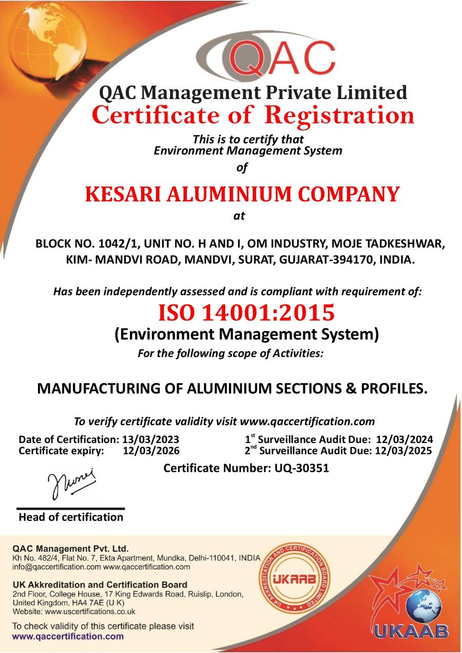 Kesari Aluminium ISO 14001 Certificate