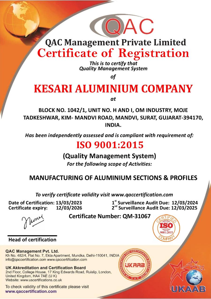 Kesari Aluminium ISO 9001 Certificate