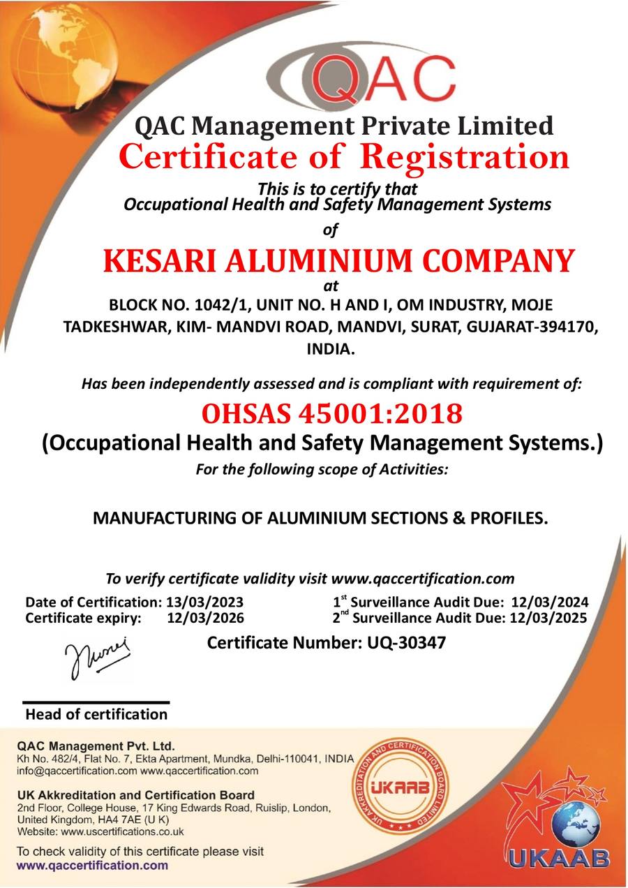 Kesari Aluminium 45001 Certificate